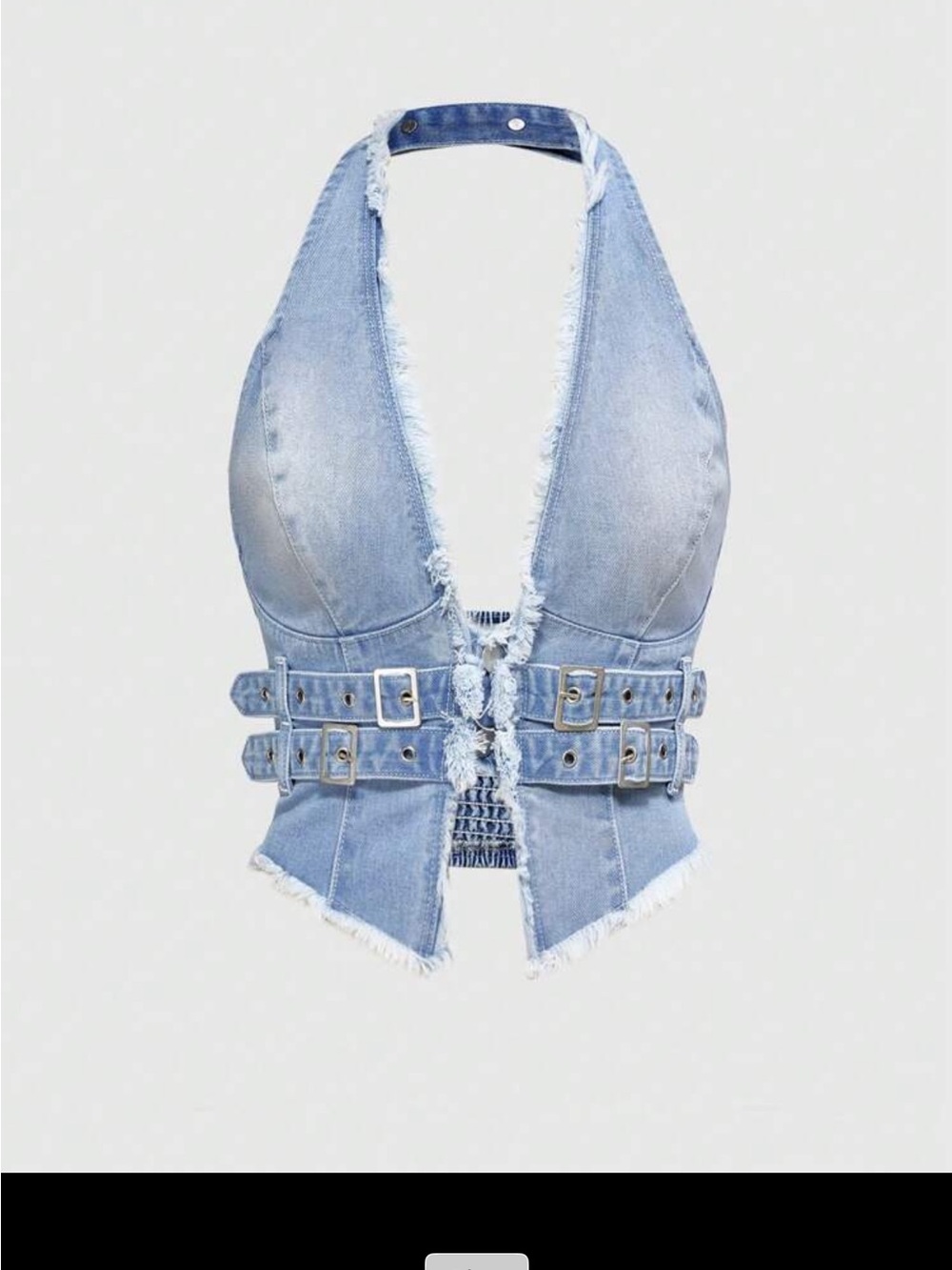ROMWE Light Blue Frayed Denim Halter Button Up Top NWT Size Small